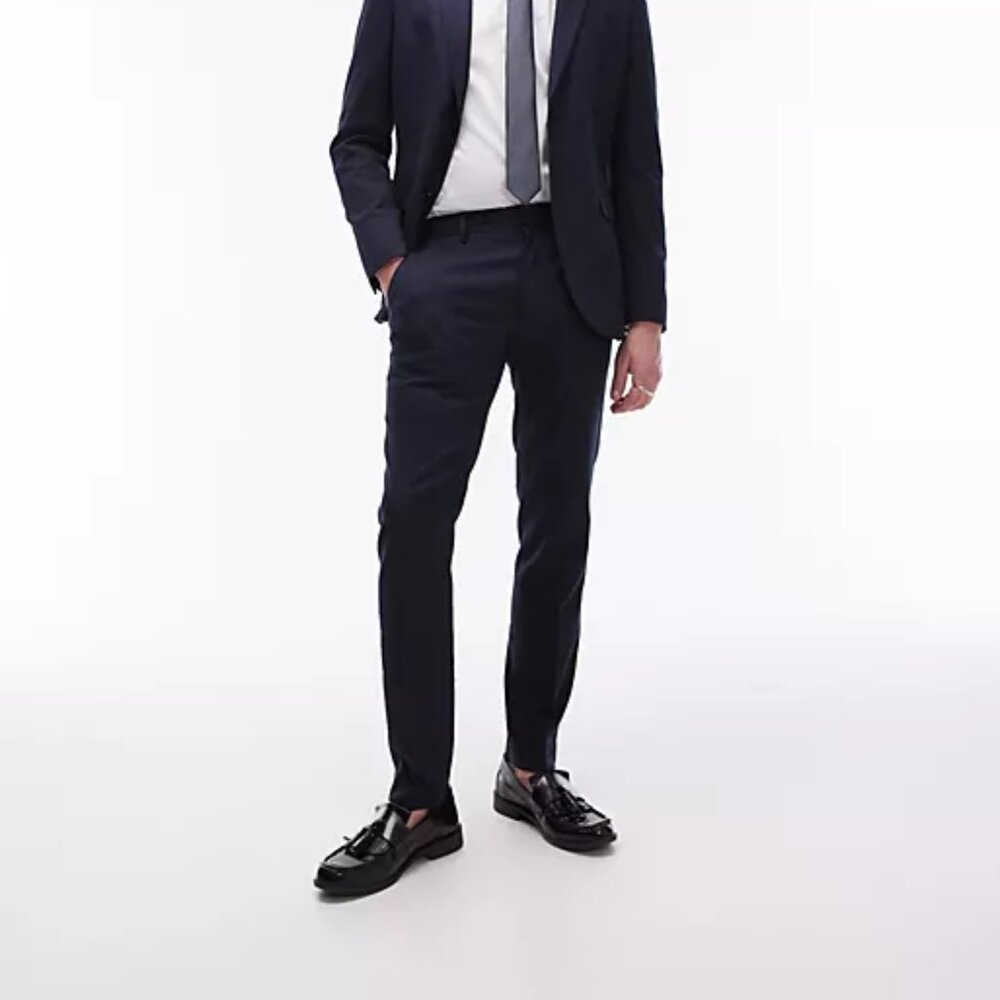 Topman SKINNY textured trousers in navy 34R